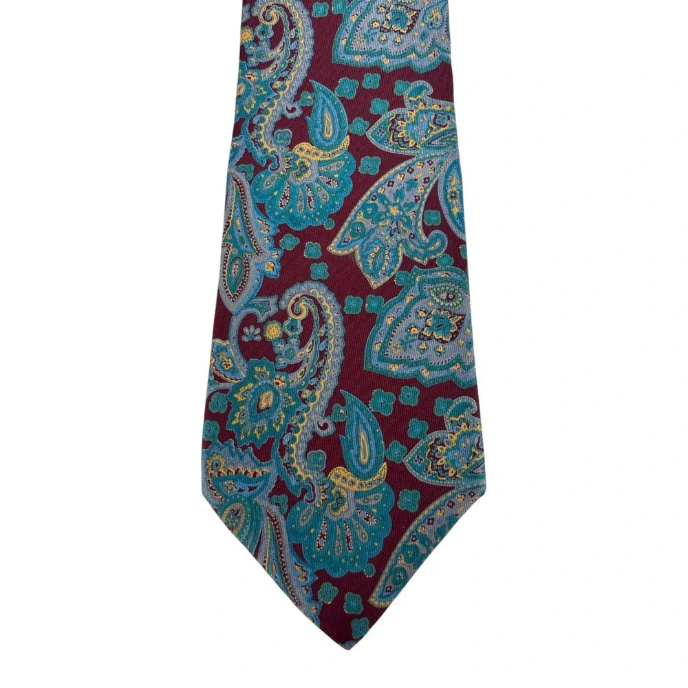 Liberty of London Paisley Silk Tie Burgundy Teal Made in USA 58